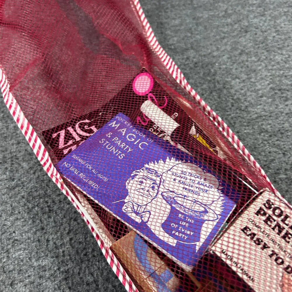 Vintage Mesh Stocking‎ Filled Opened with Magic Toys Christmas